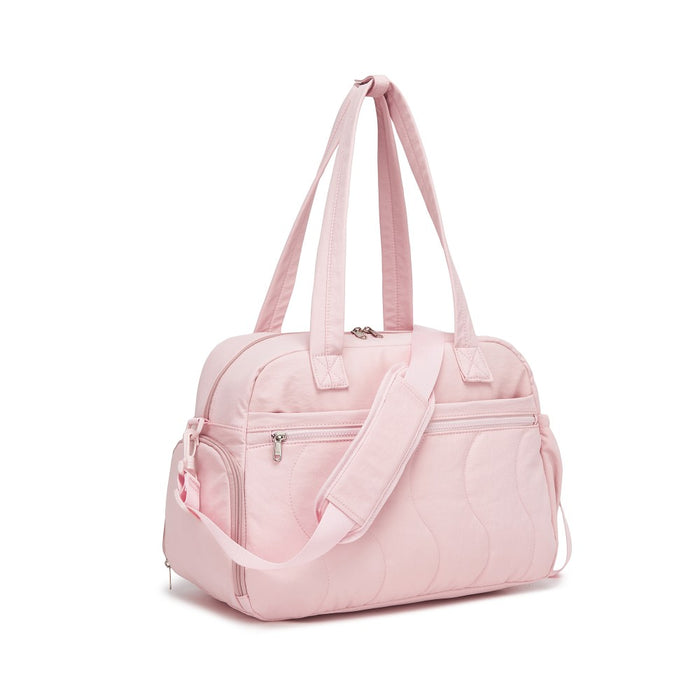Lightweight Quilted Women's Travel Bag Set with Shoe Compartment for Gym Maternity Commute – 24 L – Pink