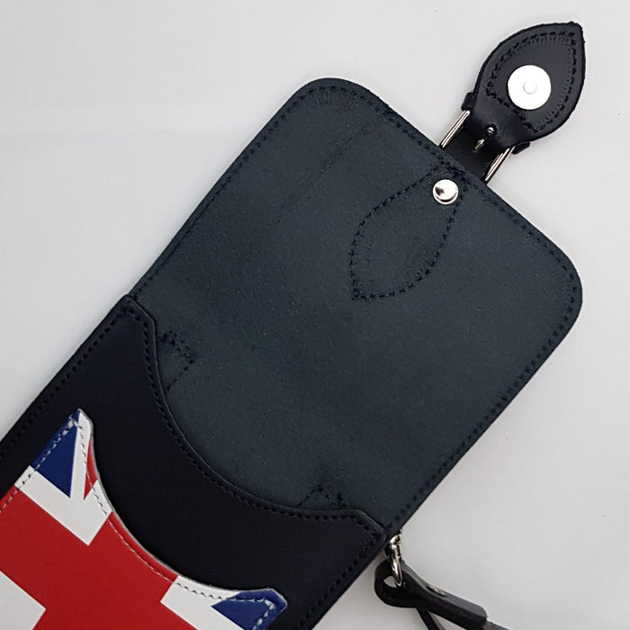 Handmade Leather Mobile Phone Pouch Plus - Union Jack - Navy Blue