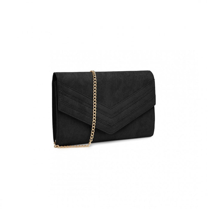 Luxurious Envelope-Style Evening Clutch with Detachable Metal Chain Strap – Black