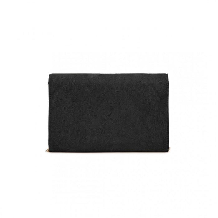 Luxurious Envelope-Style Evening Clutch with Detachable Metal Chain Strap – Black