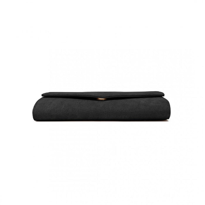 Luxurious Envelope-Style Evening Clutch with Detachable Metal Chain Strap – Black