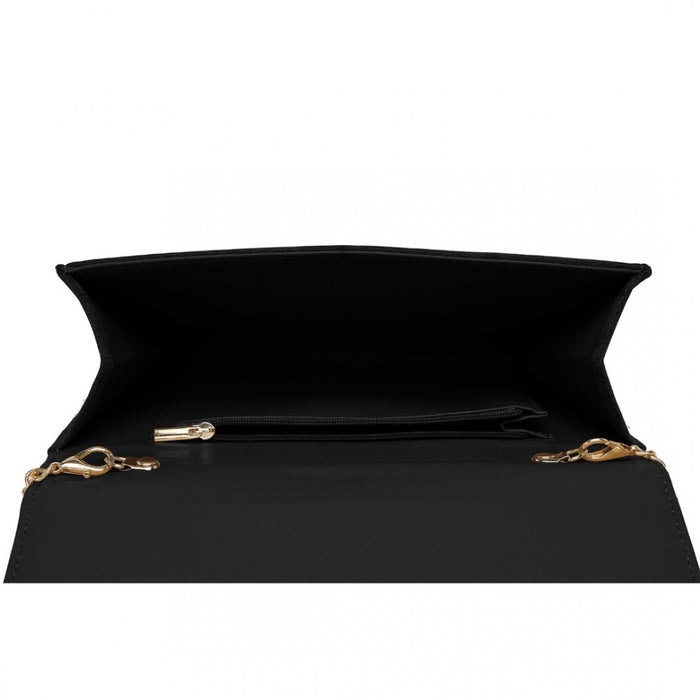Luxurious Envelope-Style Evening Clutch with Detachable Metal Chain Strap – Black
