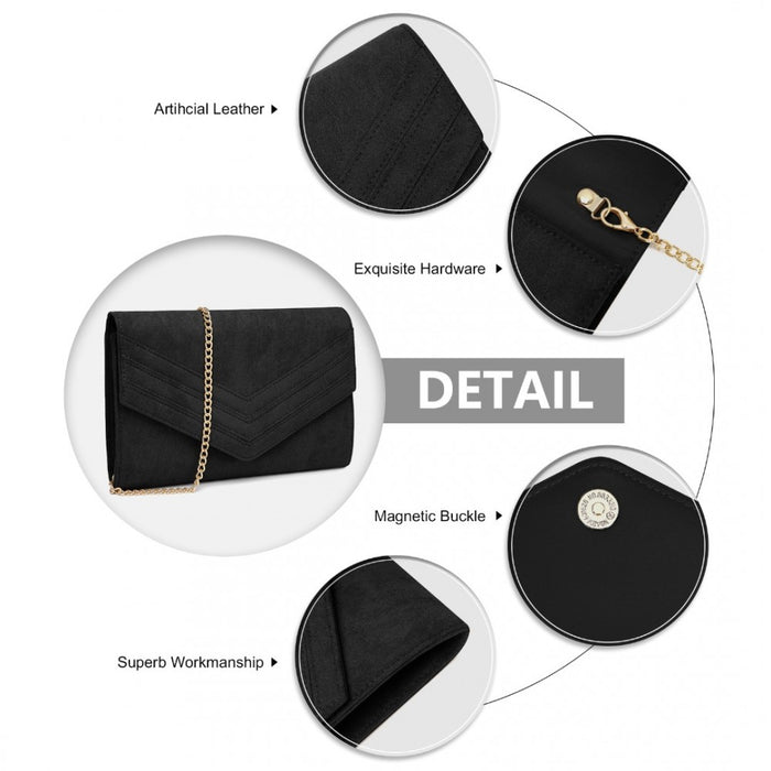 Luxurious Envelope-Style Evening Clutch with Detachable Metal Chain Strap – Black