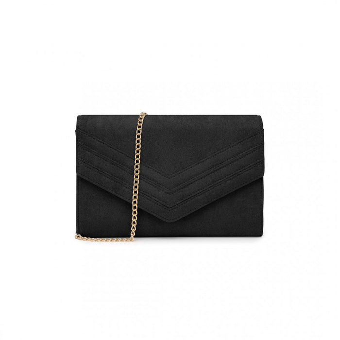 Luxurious Envelope-Style Evening Clutch with Detachable Metal Chain Strap – Black