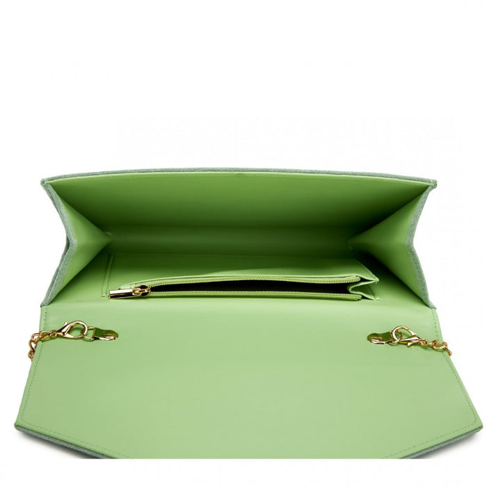 Luxurious Envelope-Style Evening Clutch with Detachable Metal Chain Strap – Green