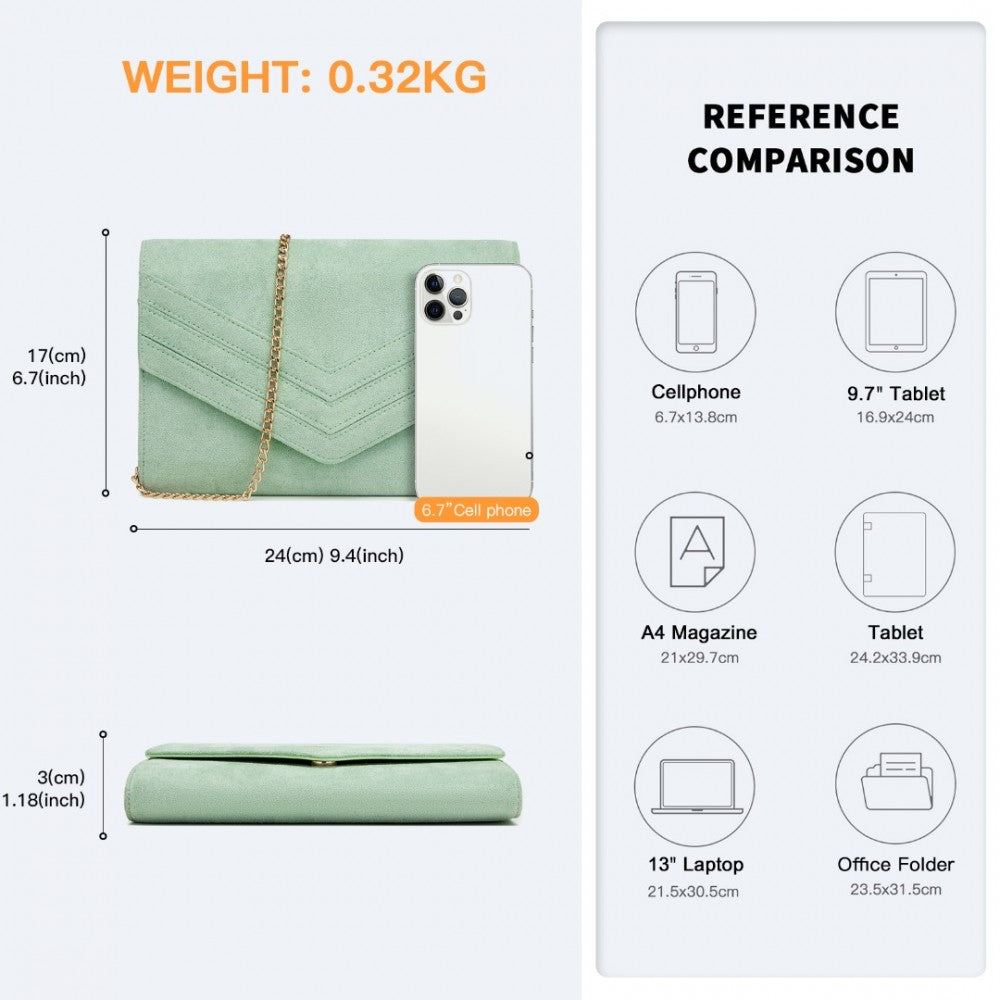 Luxurious Envelope-Style Evening Clutch with Detachable Metal Chain Strap – Green