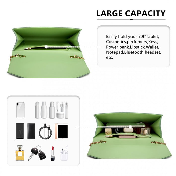 Luxurious Envelope-Style Evening Clutch with Detachable Metal Chain Strap – Green
