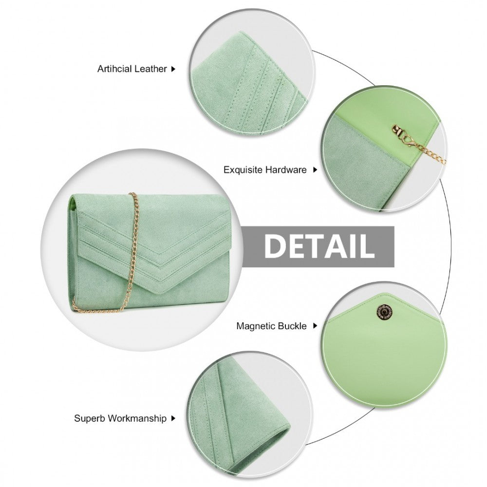 Luxurious Envelope-Style Evening Clutch with Detachable Metal Chain Strap – Green