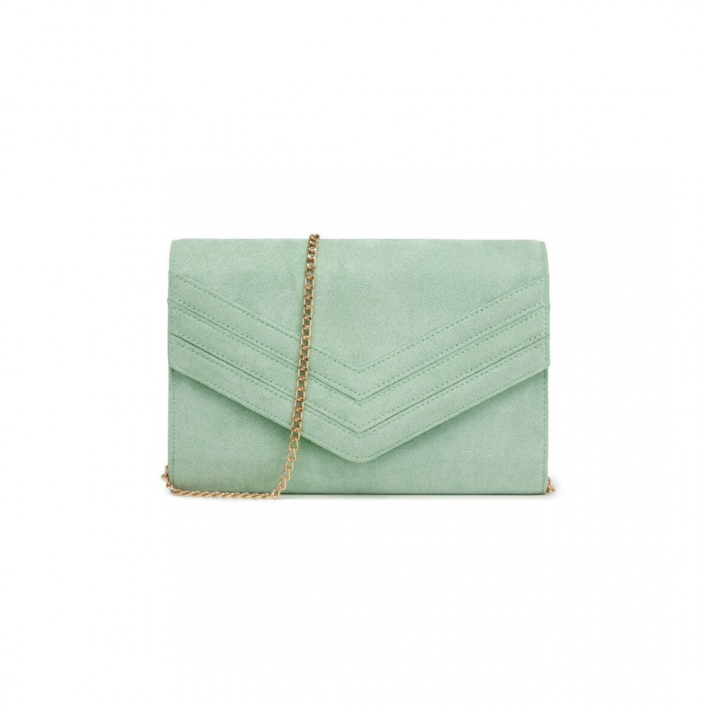 Luxurious Envelope-Style Evening Clutch with Detachable Metal Chain Strap – Green