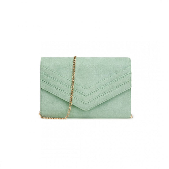Luxurious Envelope-Style Evening Clutch with Detachable Metal Chain Strap – Green