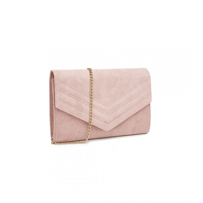 Luxurious Envelope-Style Evening Clutch with Detachable Metal Chain Strap – Pink