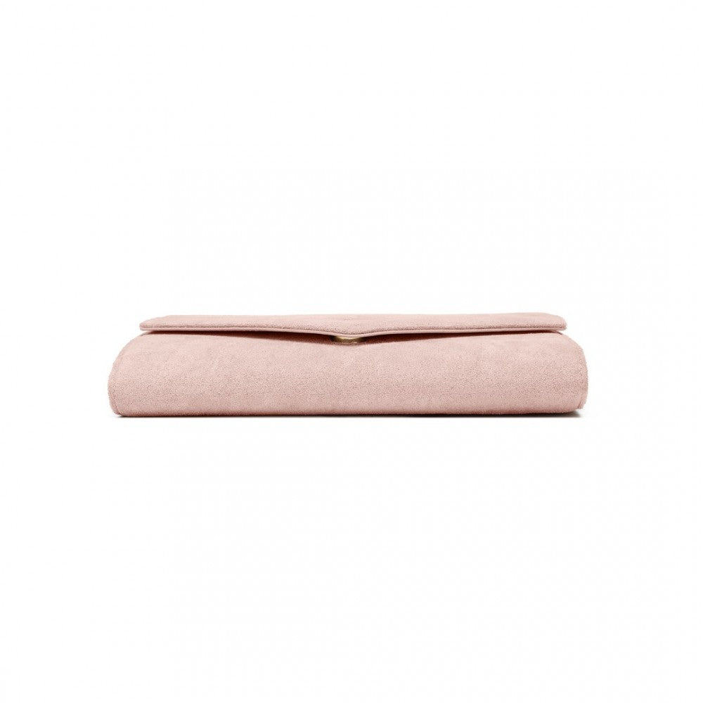 Luxurious Envelope-Style Evening Clutch with Detachable Metal Chain Strap – Pink