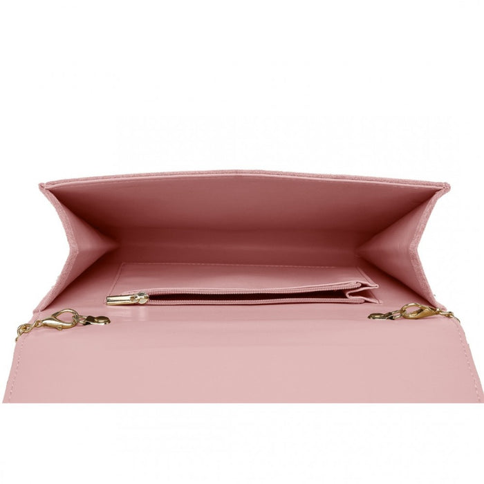 Luxurious Envelope-Style Evening Clutch with Detachable Metal Chain Strap – Pink