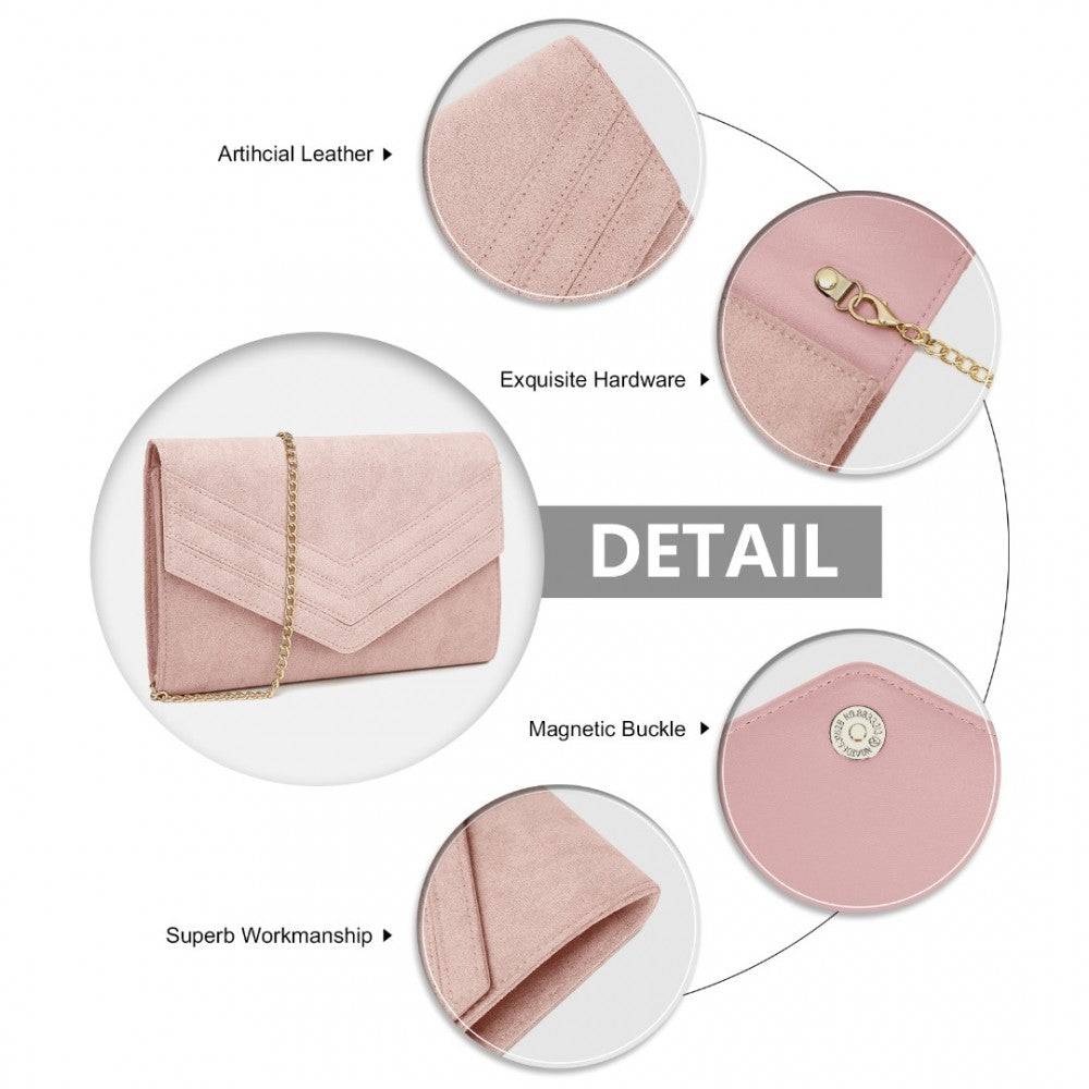 Luxurious Envelope-Style Evening Clutch with Detachable Metal Chain Strap – Pink