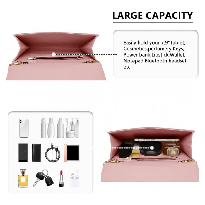 Luxurious Envelope-Style Evening Clutch with Detachable Metal Chain Strap – Pink