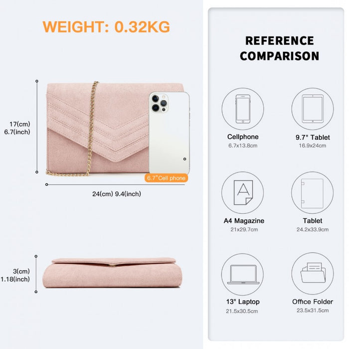 Luxurious Envelope-Style Evening Clutch with Detachable Metal Chain Strap – Pink
