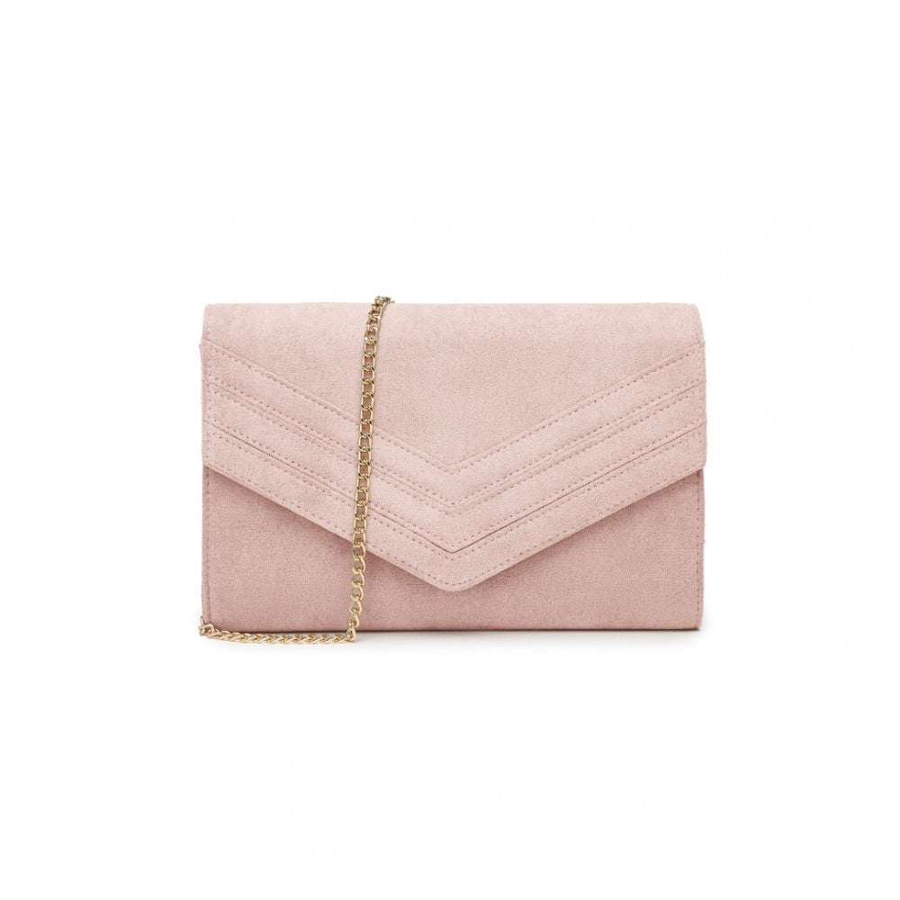 Luxurious Envelope-Style Evening Clutch with Detachable Metal Chain Strap – Pink