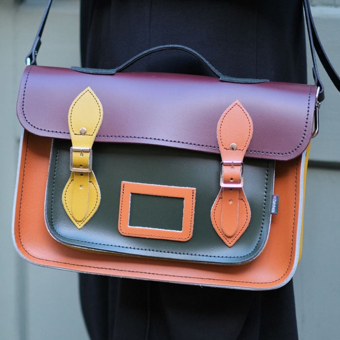 Handmade Leather Satchel - Autumnal Kaleidoscope