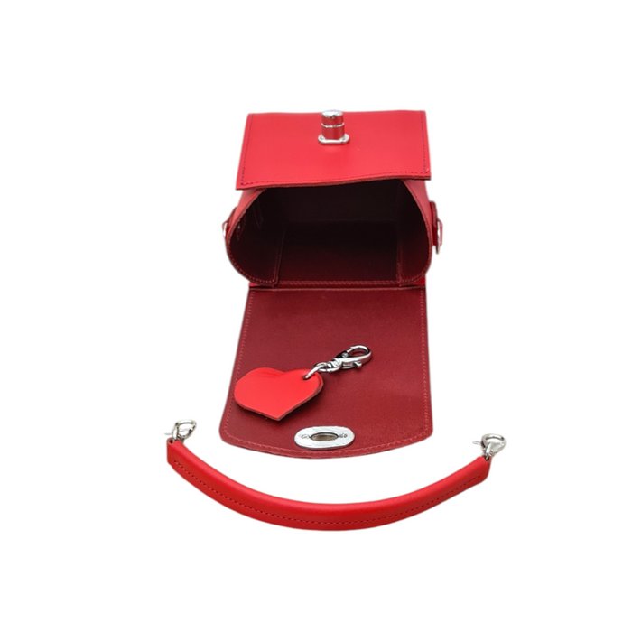 Bauble Handmade Leather Handbag - Love Hearts - Pillar Box Red