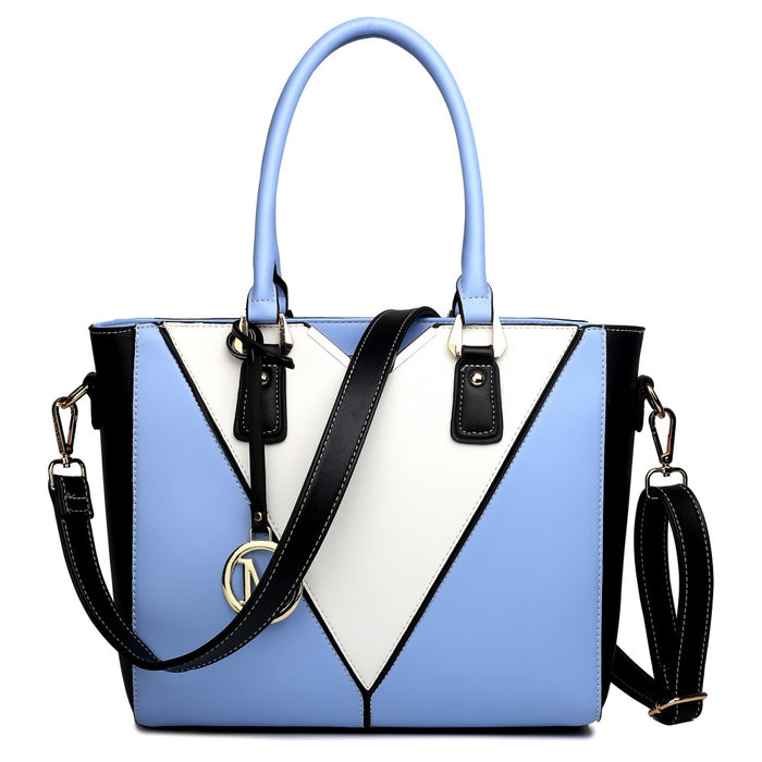 PU Leather V-Shape Shoulder Handbag – Blue