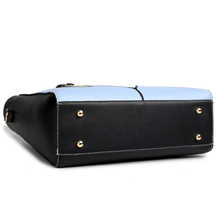 PU Leather V-Shape Shoulder Handbag – Blue