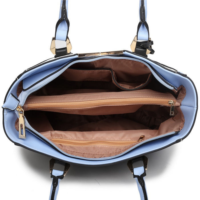 PU Leather V-Shape Shoulder Handbag – Blue