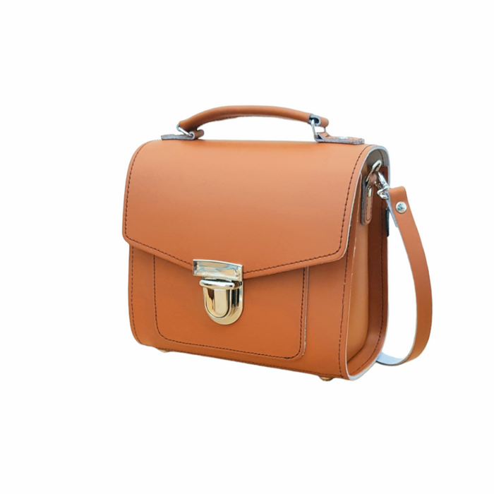 Handmade Leather Sugarcube Handbag - Burnt Orange