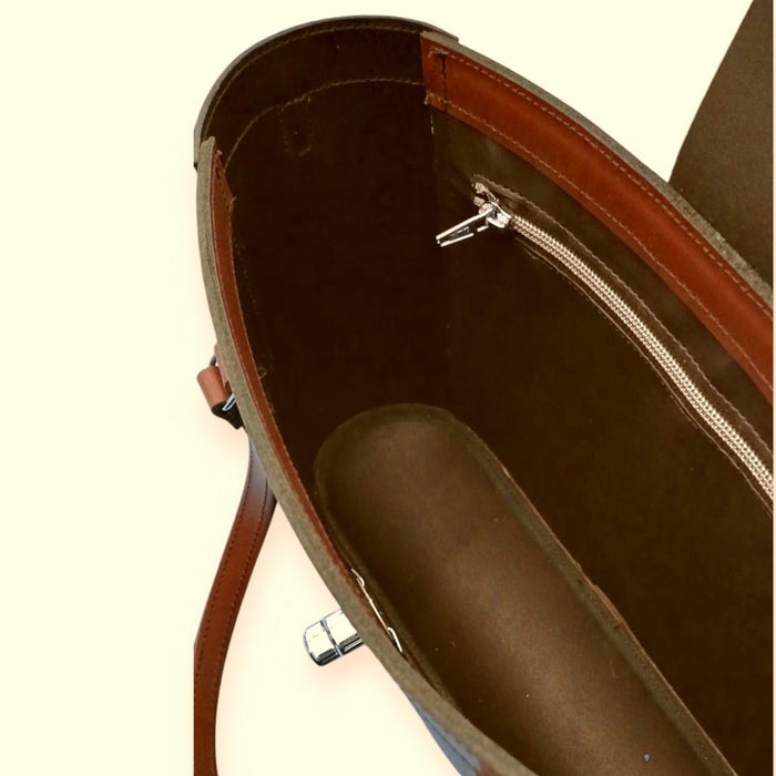 Leather Mini Twist Lock Shopper Bag - Chestnut