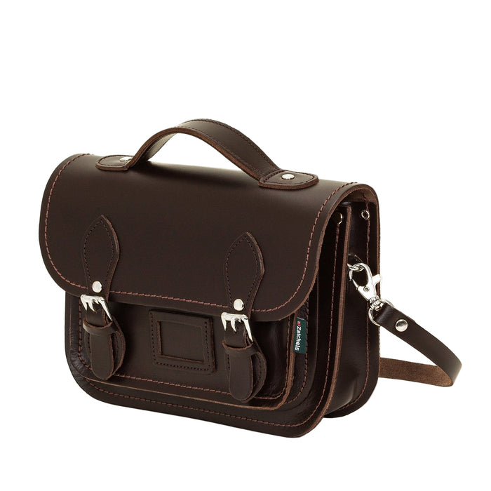 Leather Midi Satchel - Dark Brown