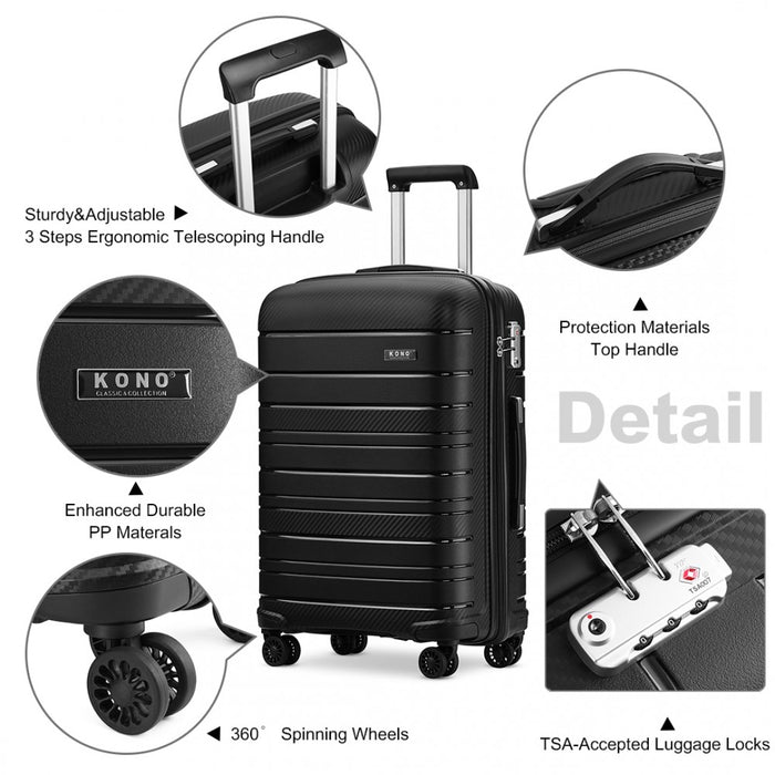 Multi-Texture PP Hard Shell Suitcase – 24-Inch – Classic Collection – Black