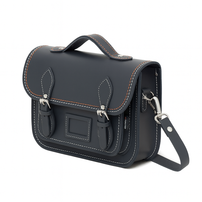 Leather Midi Satchel - Double Stitch - Graphite