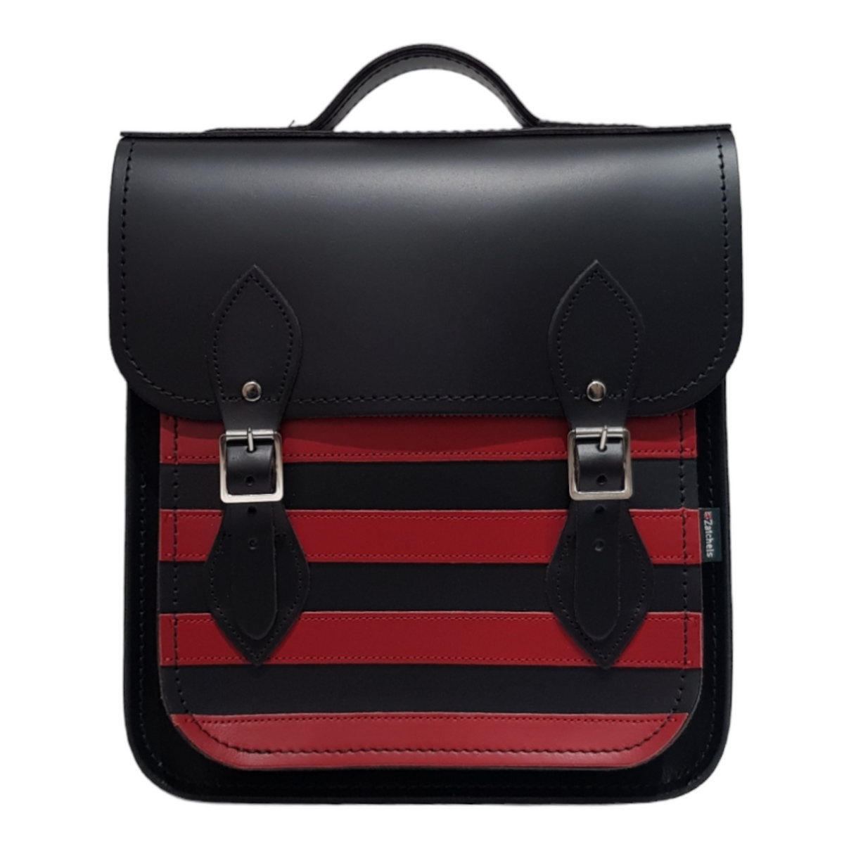 Handmade Leather City Backpack - Gothic Striped Red & Black