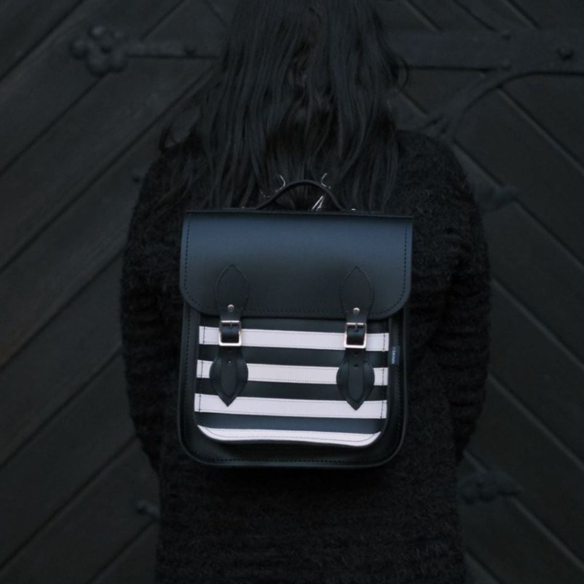 Handmade Leather City Backpack - Gothic Striped White & Black