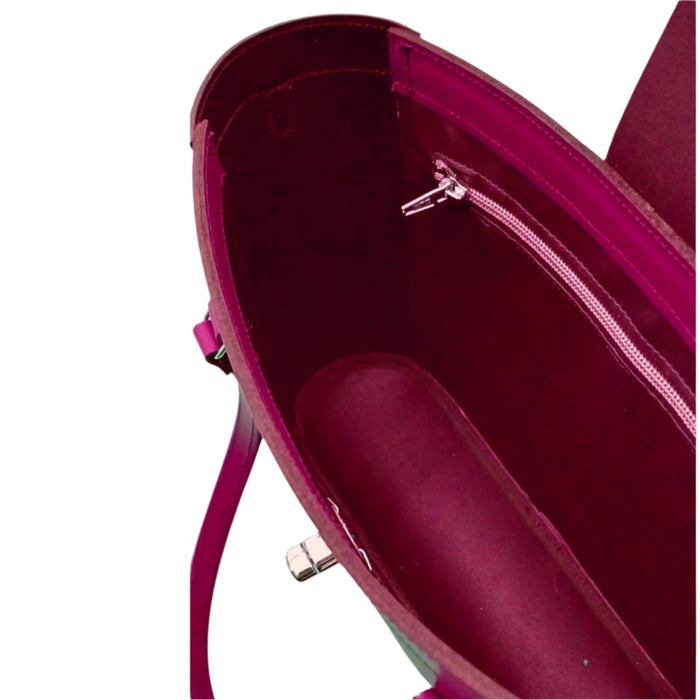 Leather Mini Twist Lock Shopper Bag - Magenta