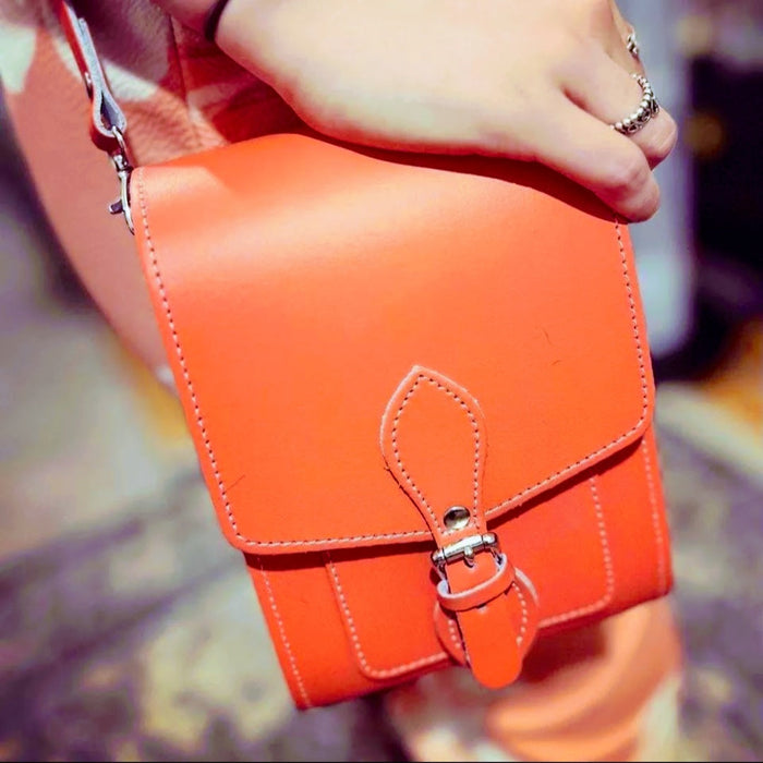 Handmade Leather Festival Phone Bag - Orange