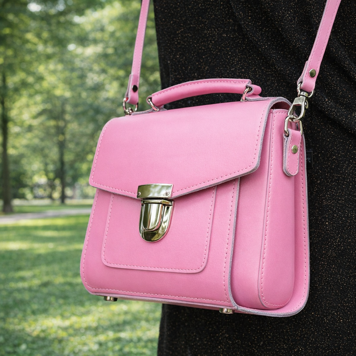 Handmade Leather Sugarcube Handbag - Pastel Pink