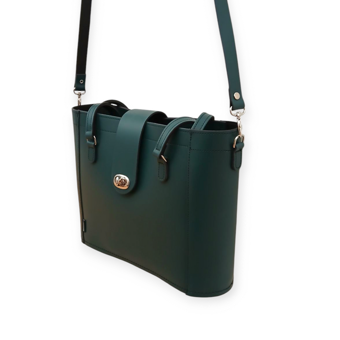 Leather Mini Twist Lock Shopper Bag - Pine