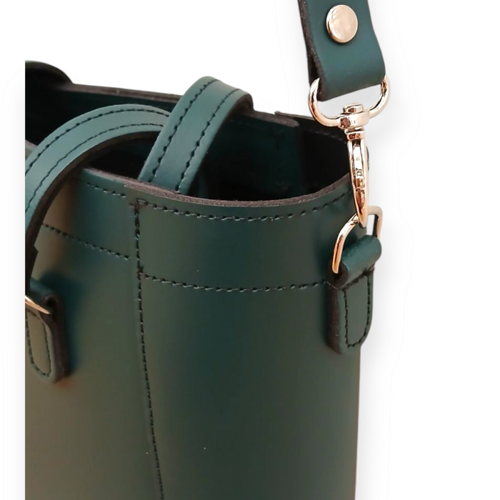 Leather Mini Twist Lock Shopper Bag - Pine