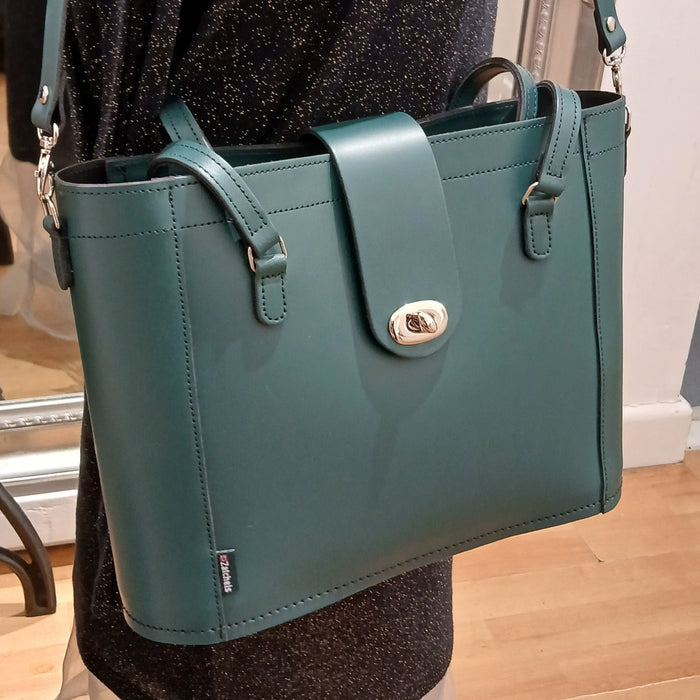 Leather Mini Twist Lock Shopper Bag - Pine