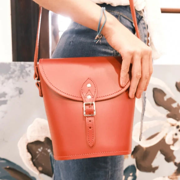 Handmade Leather Barrel Bag - Red