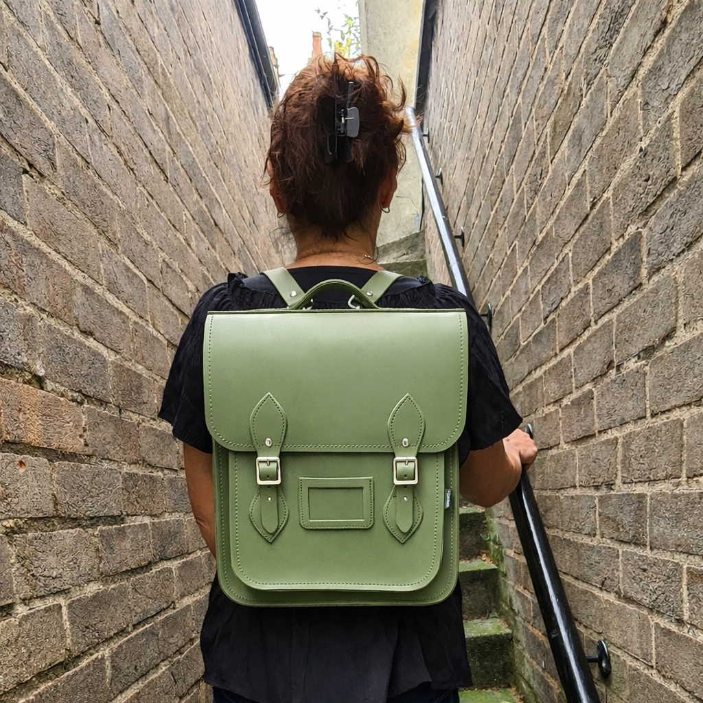 Handmade Leather City Backpack - Sage Green