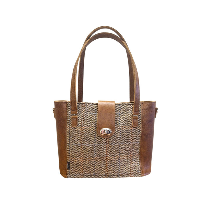 Tannery Tweed & Leather Mini Twist Lock Shopper Bag - Tan