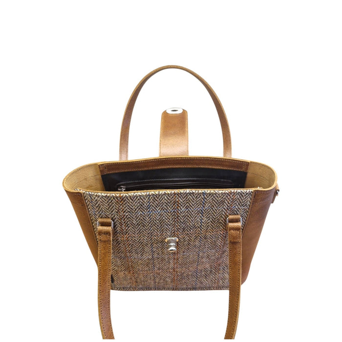 Tannery Tweed & Leather Mini Twist Lock Shopper Bag - Tan