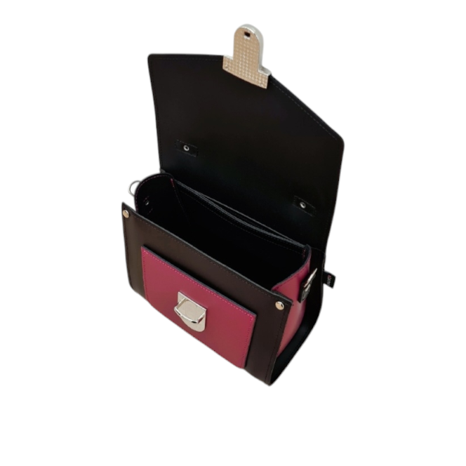 Handmade Leather Two Tone Sugarcube Handbag - Black & Magenta