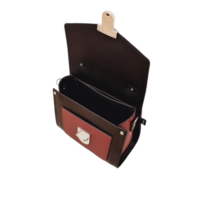 Handmade Leather Two Tone Sugarcube Handbag - Black & Oxblood