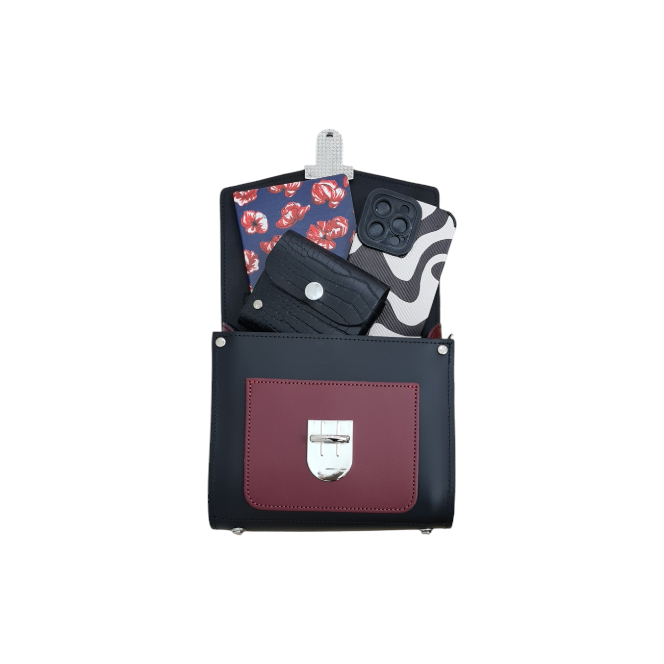Handmade Leather Two Tone Sugarcube Handbag - Black & Oxblood