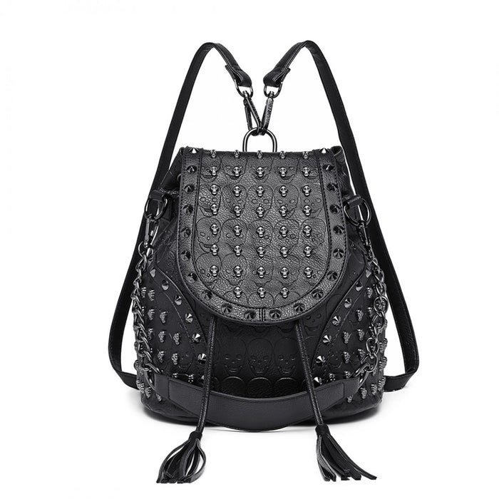 Skull Studded Backpack Shoulder Bag – Black